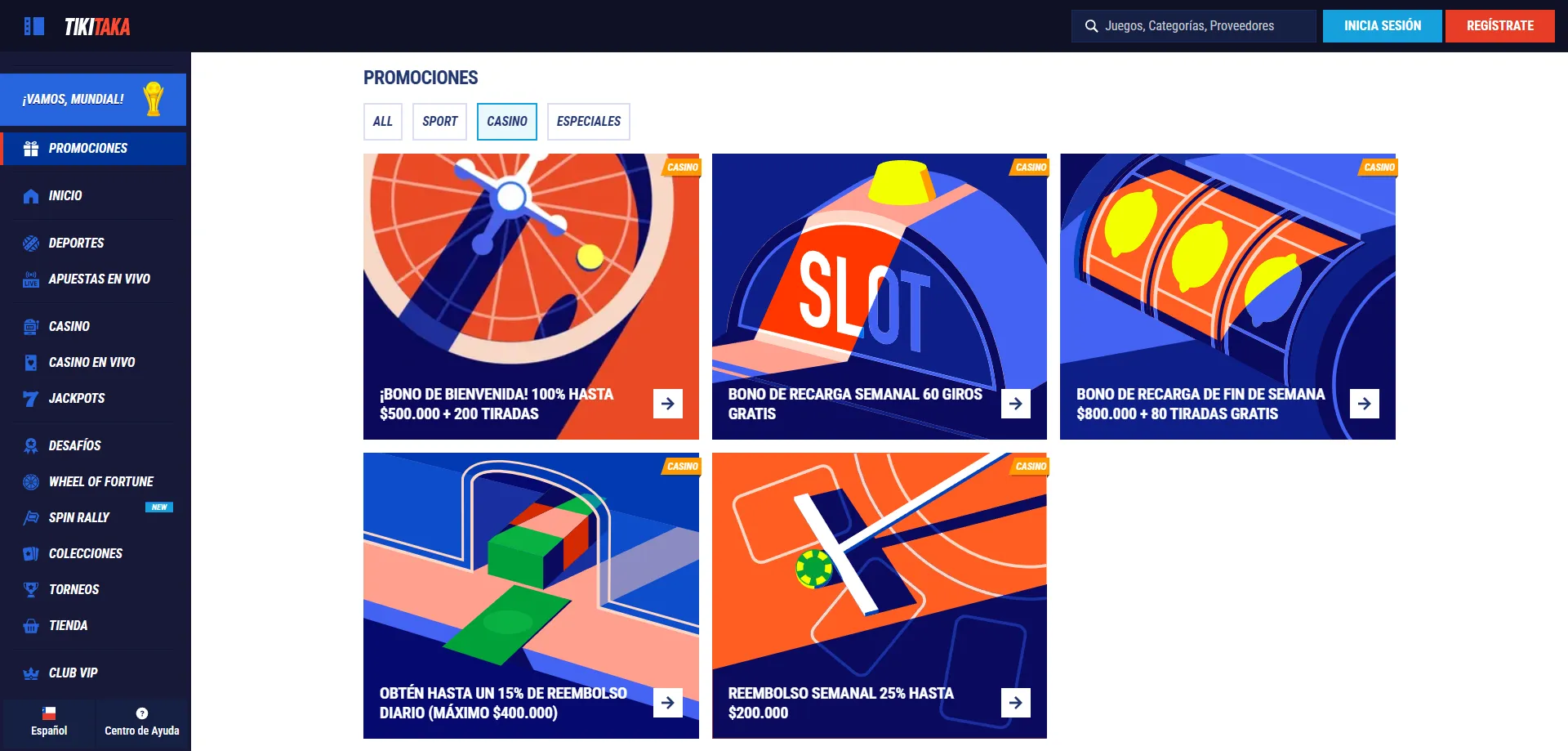 TikiTaka Casino home page